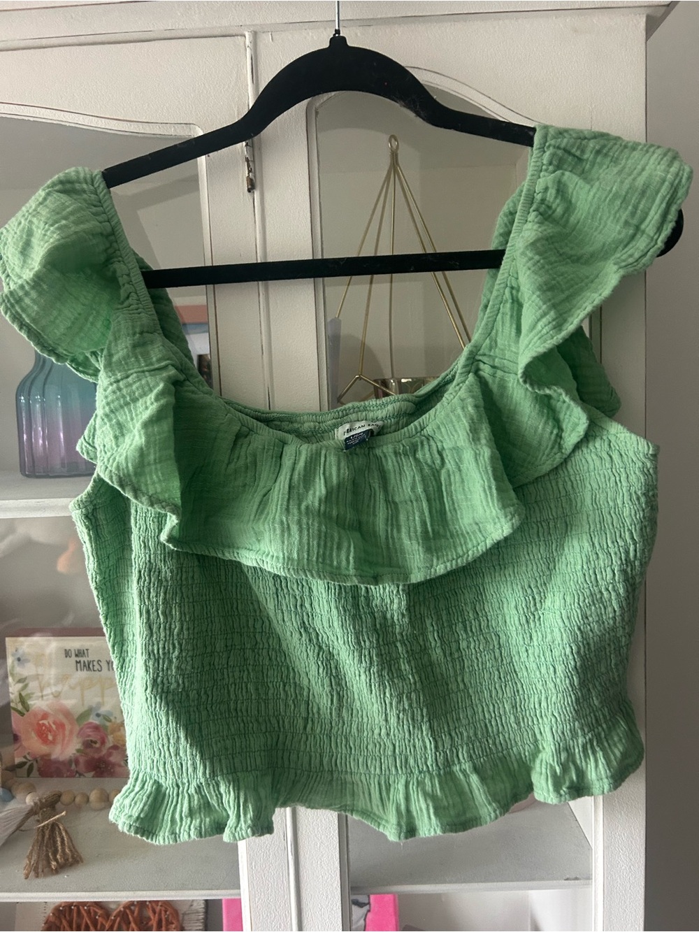 American Eagle Green Ruffled Square-Neck Women's crop Top